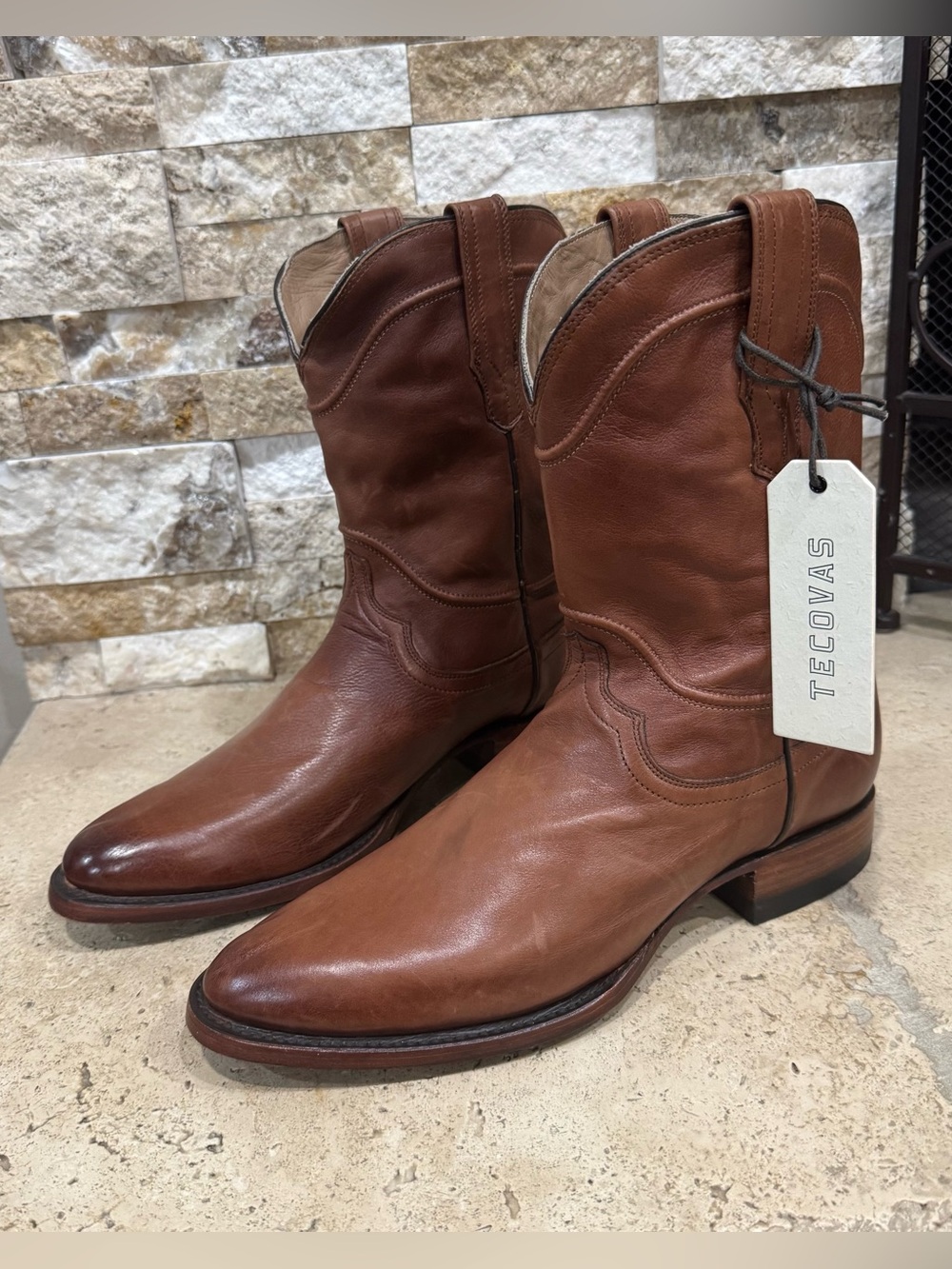 Tecovas The Earl Western Roper Cowboy Boots Brown Mens Sz 9 D "Read Description"